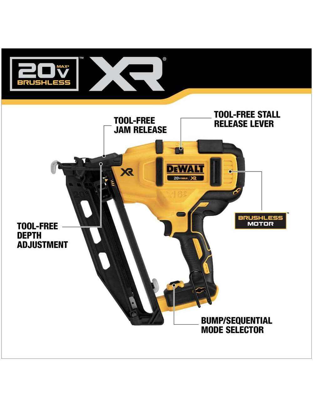 20V MAX XR Lithium Ion Cordless 16 Gauge Angled Finish Nailer