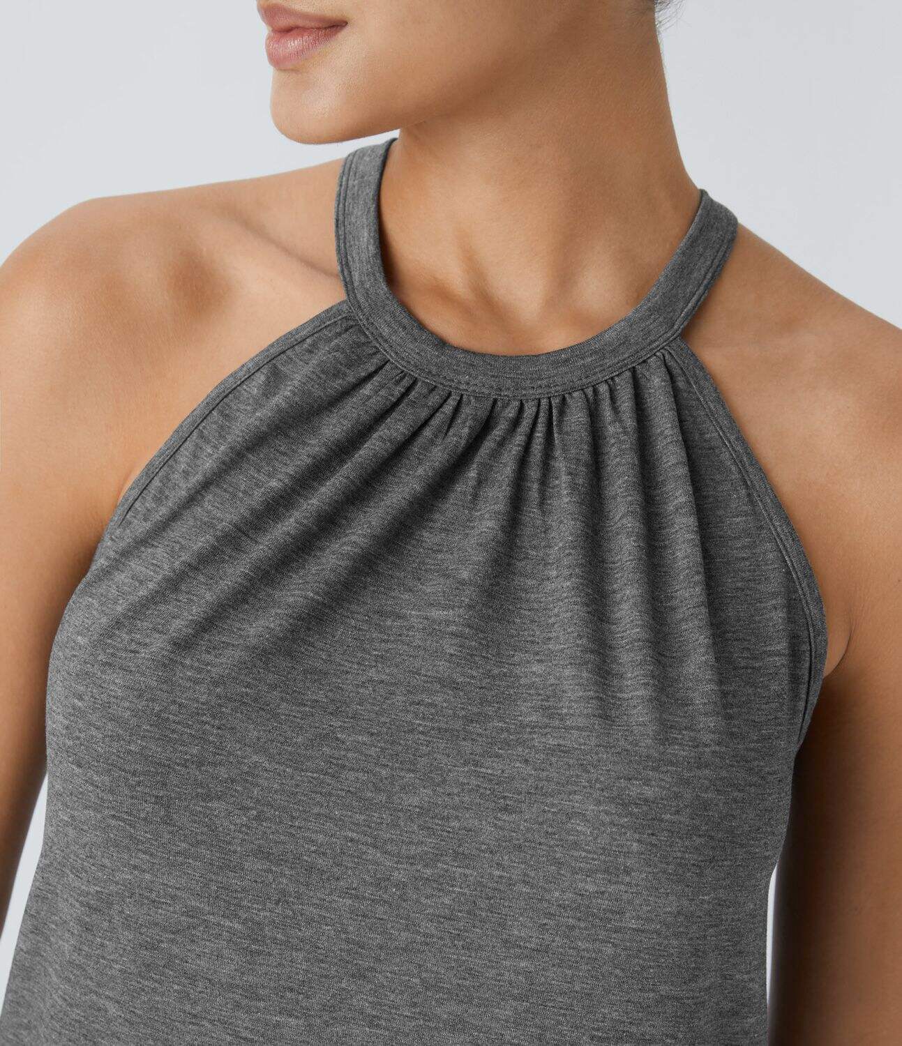Round Neck Plicated Casual Tank Top