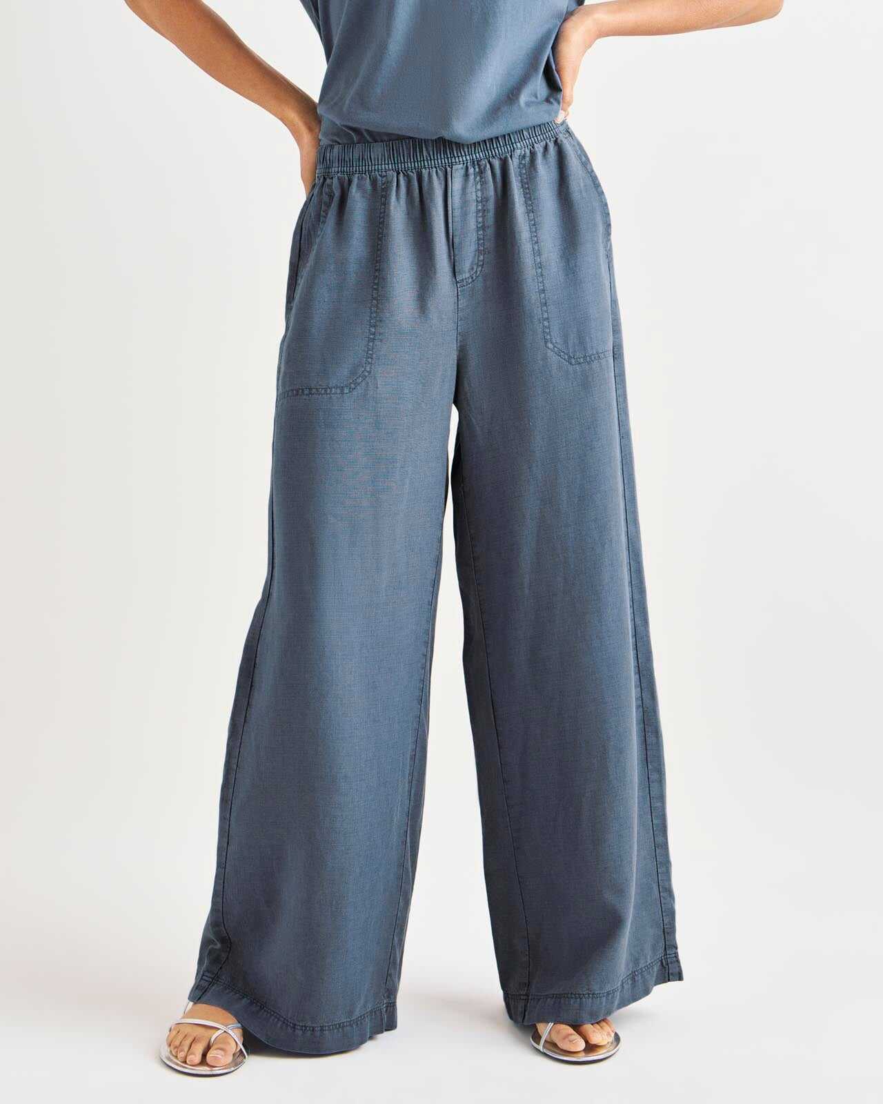 Women's Summer Linen and Lyocell Wide Leg Pants