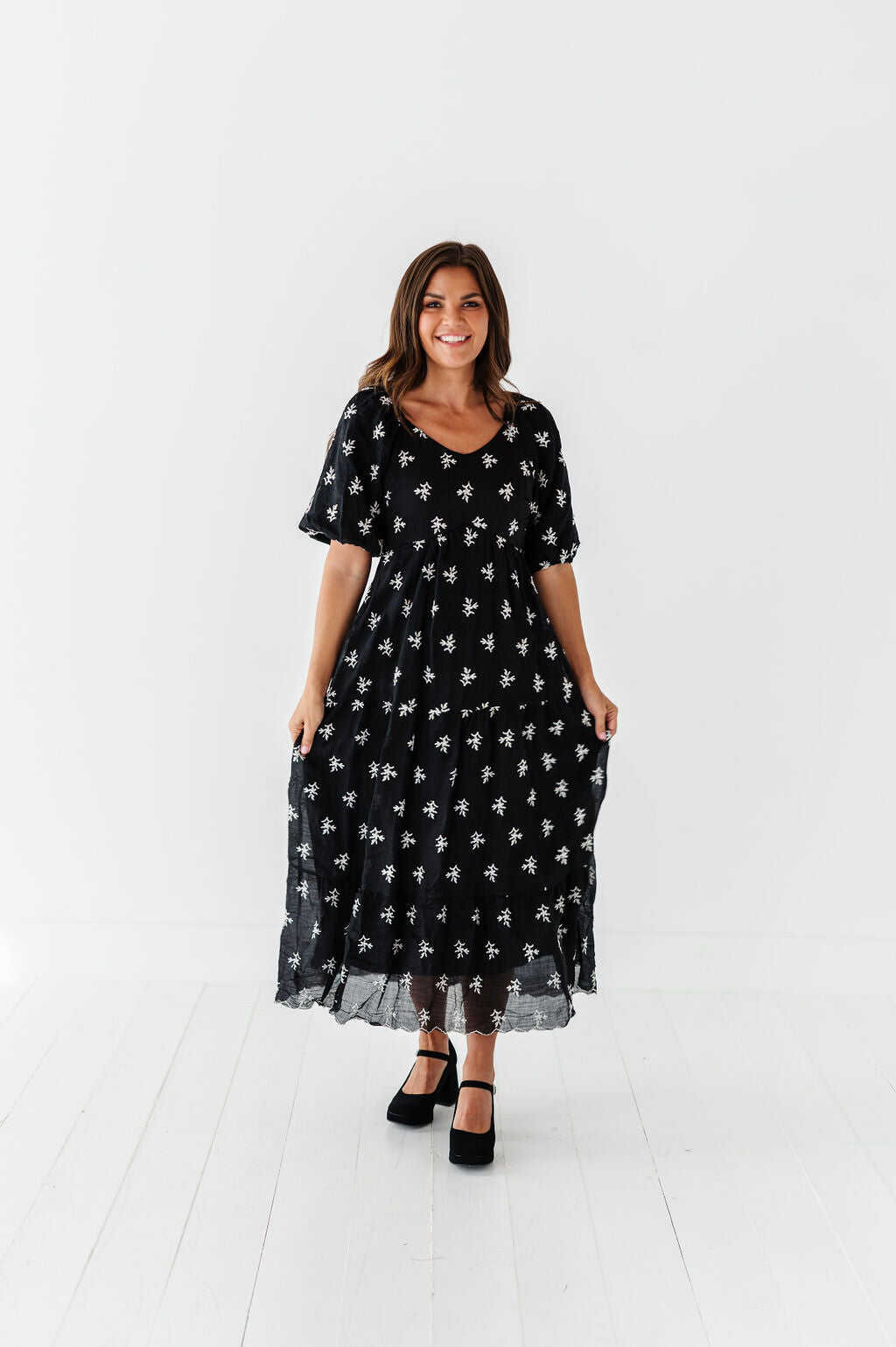 Pearl Midi Dress in Black - Size Small, Medium, & 3X Left