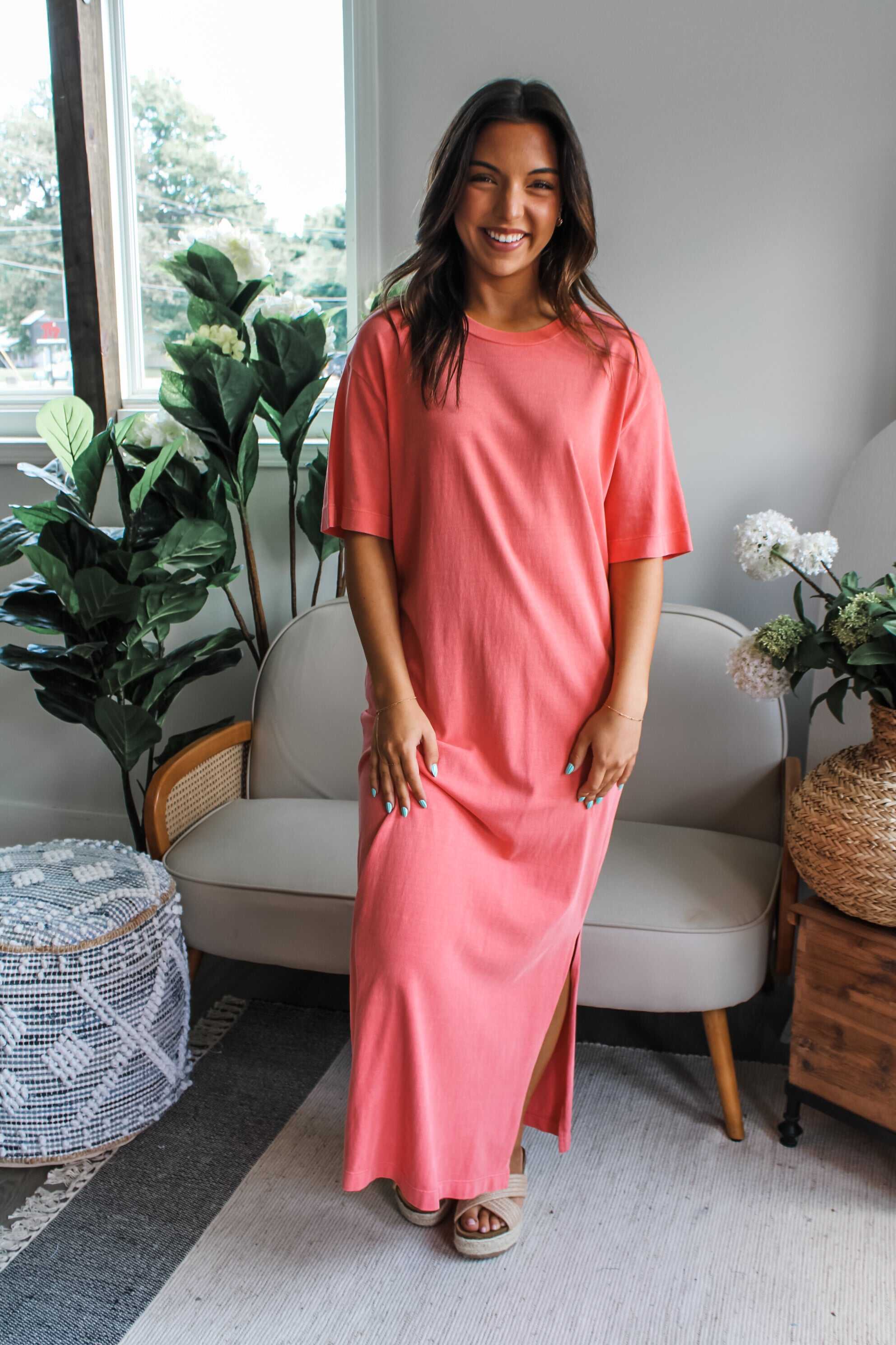 After Sunset T-shirt Dress • Coral