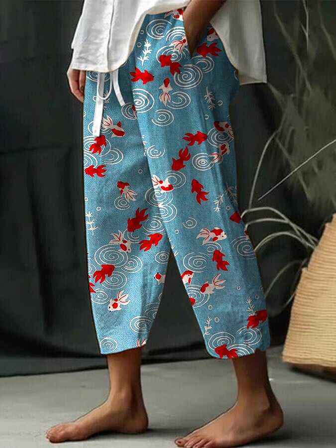 Women's Animal Print Loose With Tie Elastic Waist Casual Pants