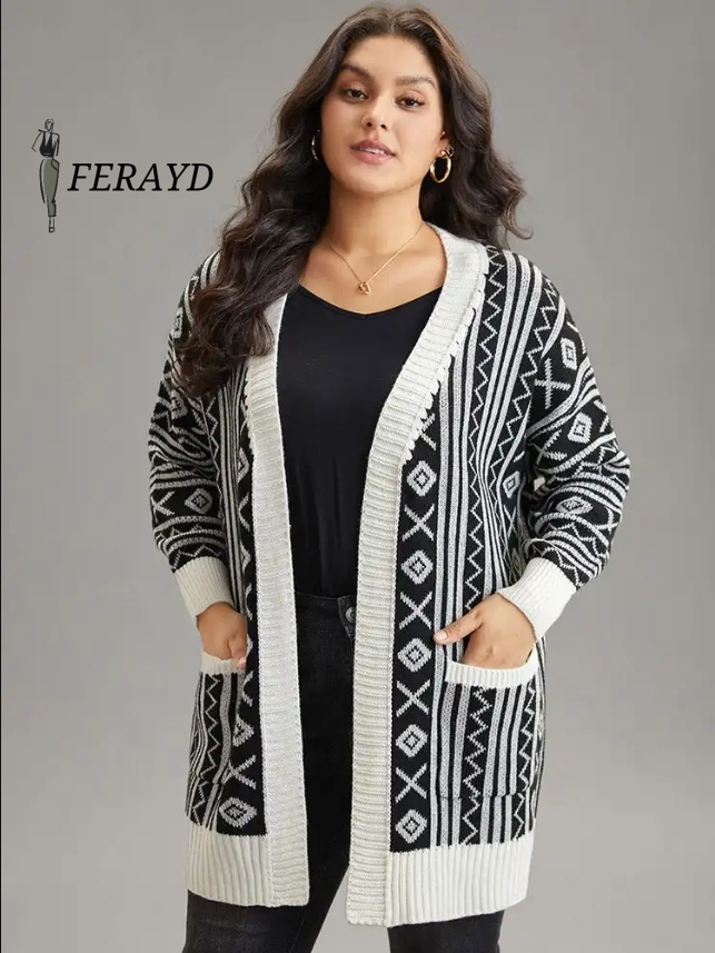 Geometric Bandana Contrast Pocket Cardigan