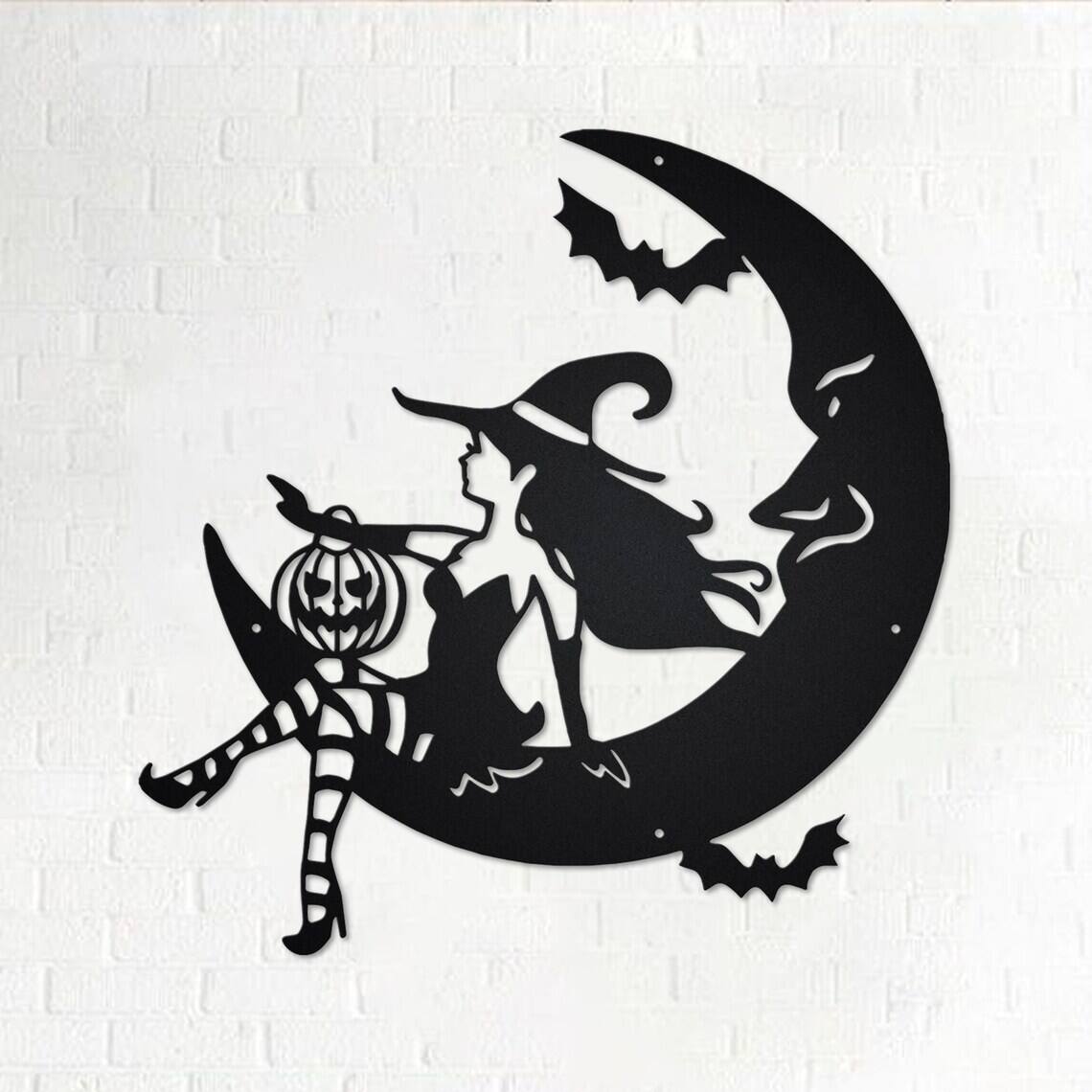 Halloween Witch Moon Metal Sign