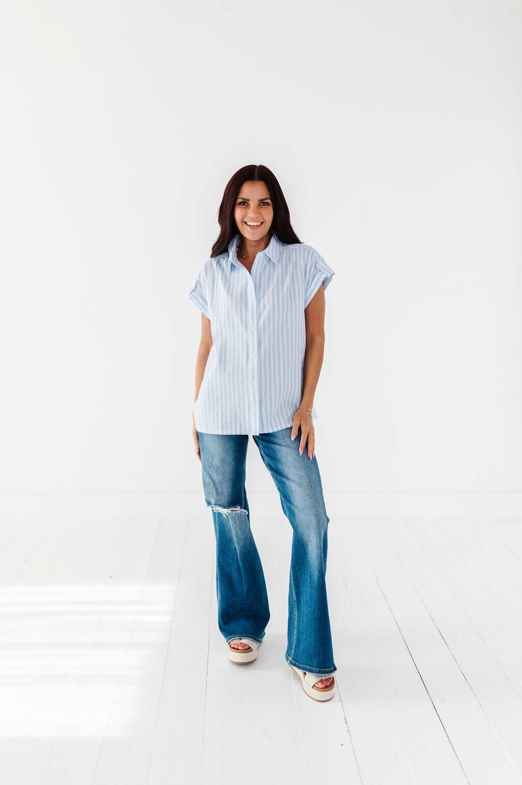 Libby Striped Button Up in Chambray