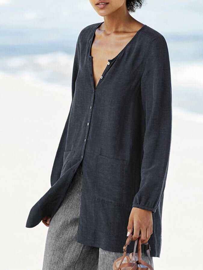 Casual Pocket Solid Cardigan
