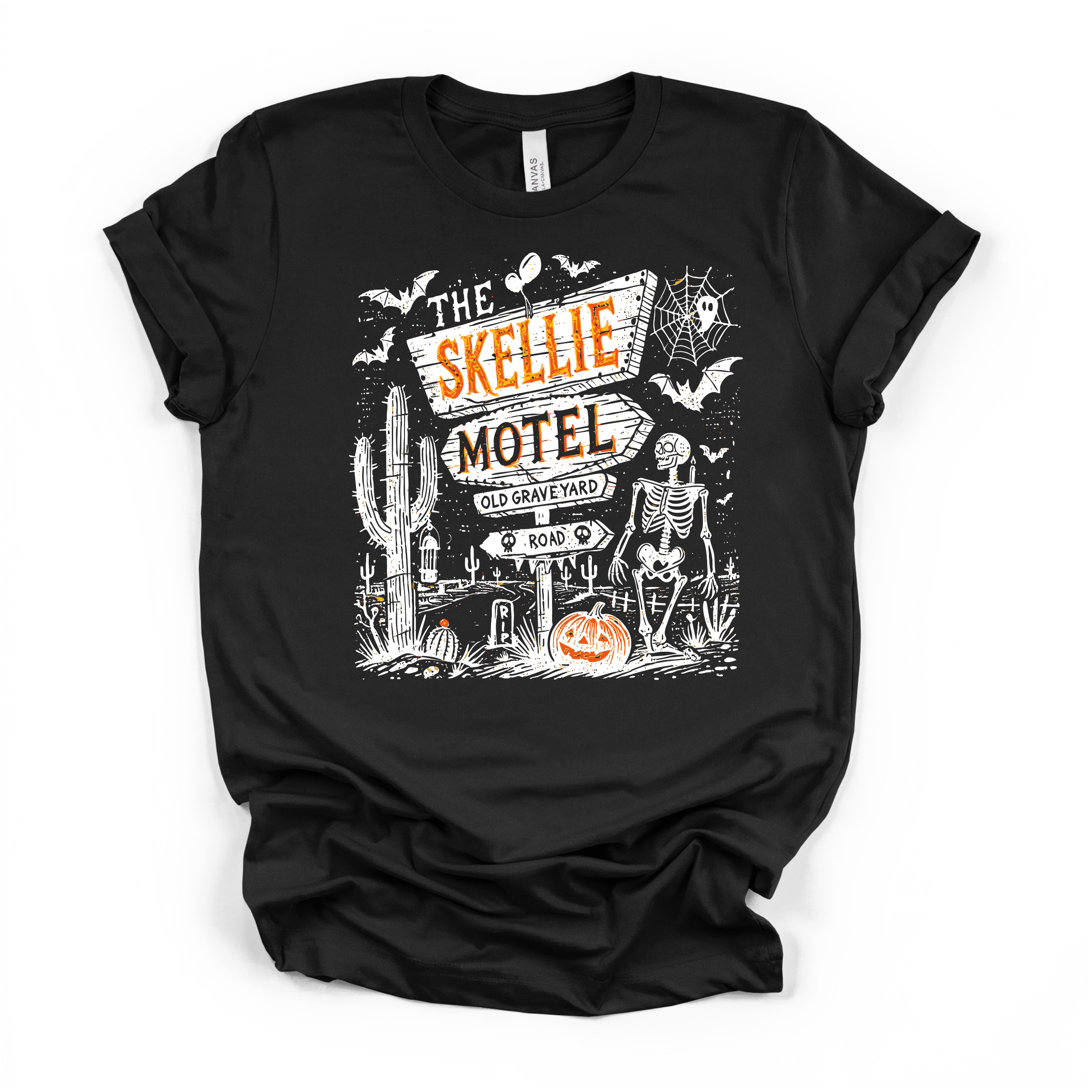 Skellie Motel Halloween T Shirt ( White Design)