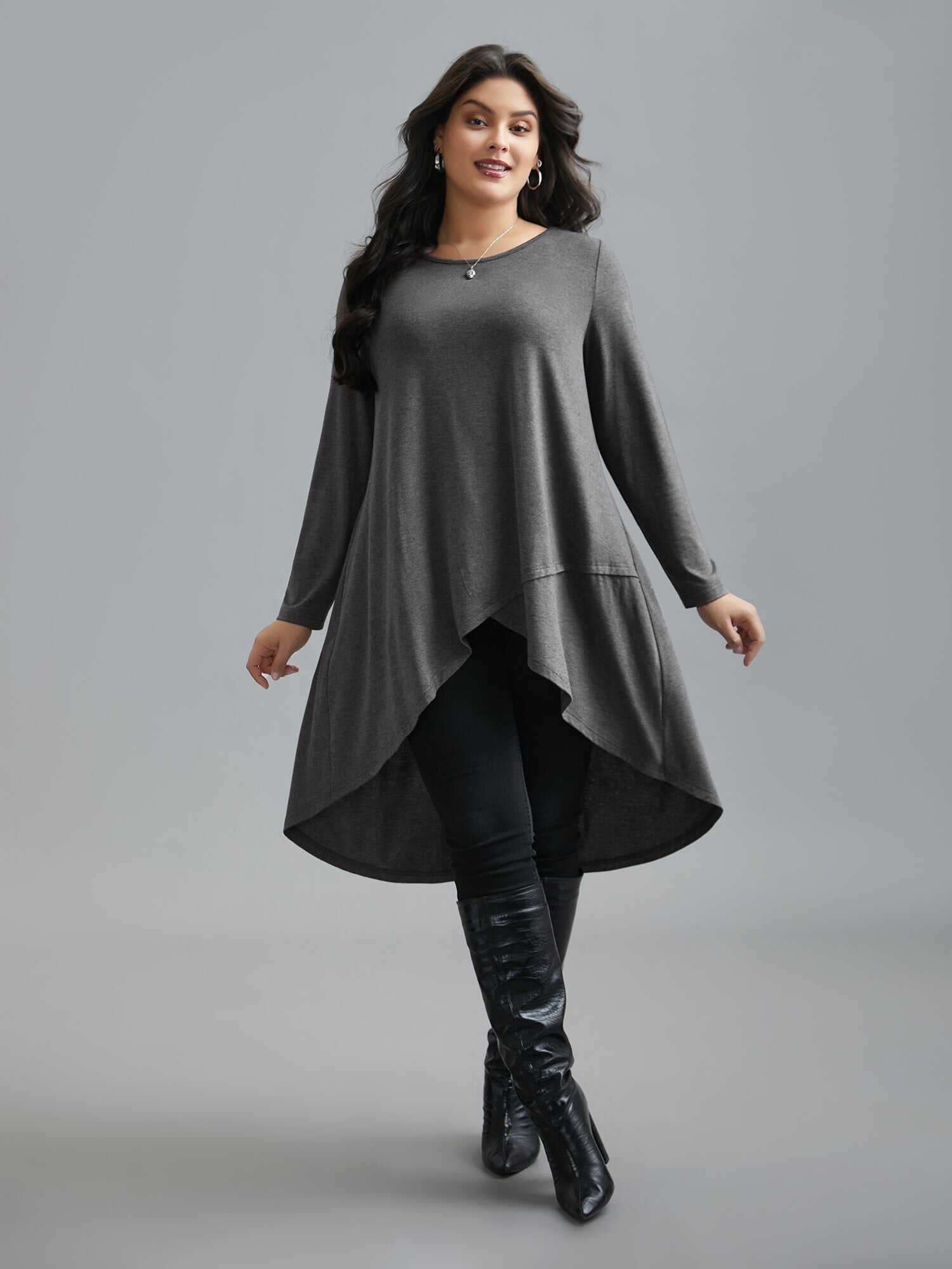 Solid Heather High Low Hem Top