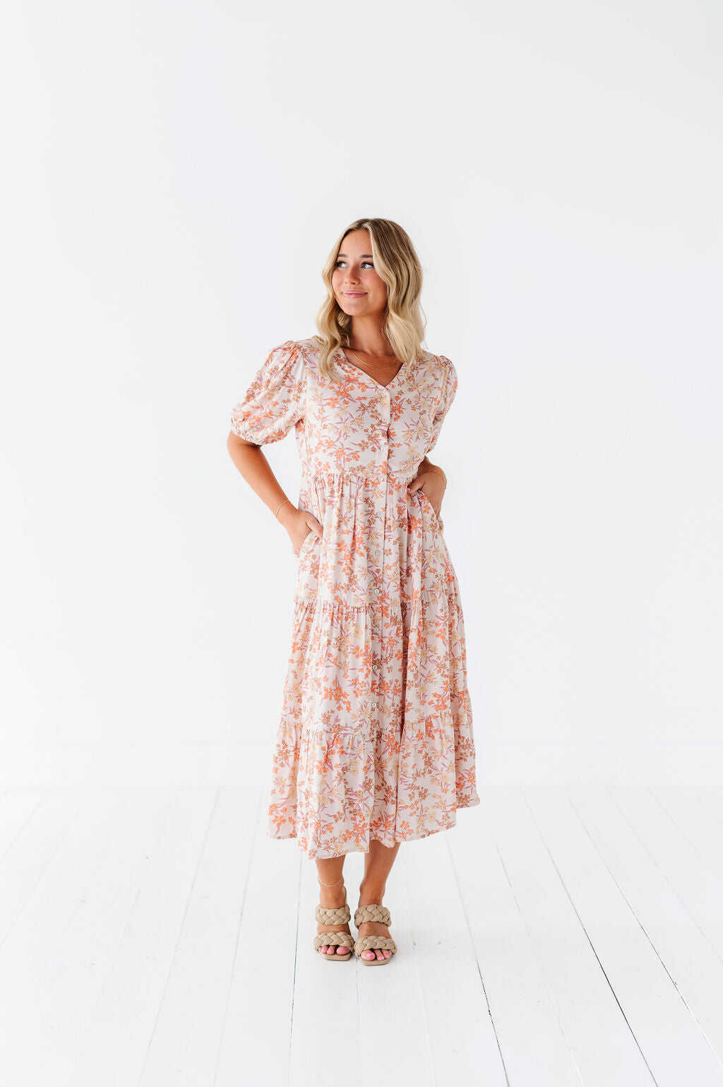Fiona Floral Dress in Cream Multi - Size 2X, 3X, & 4X Left