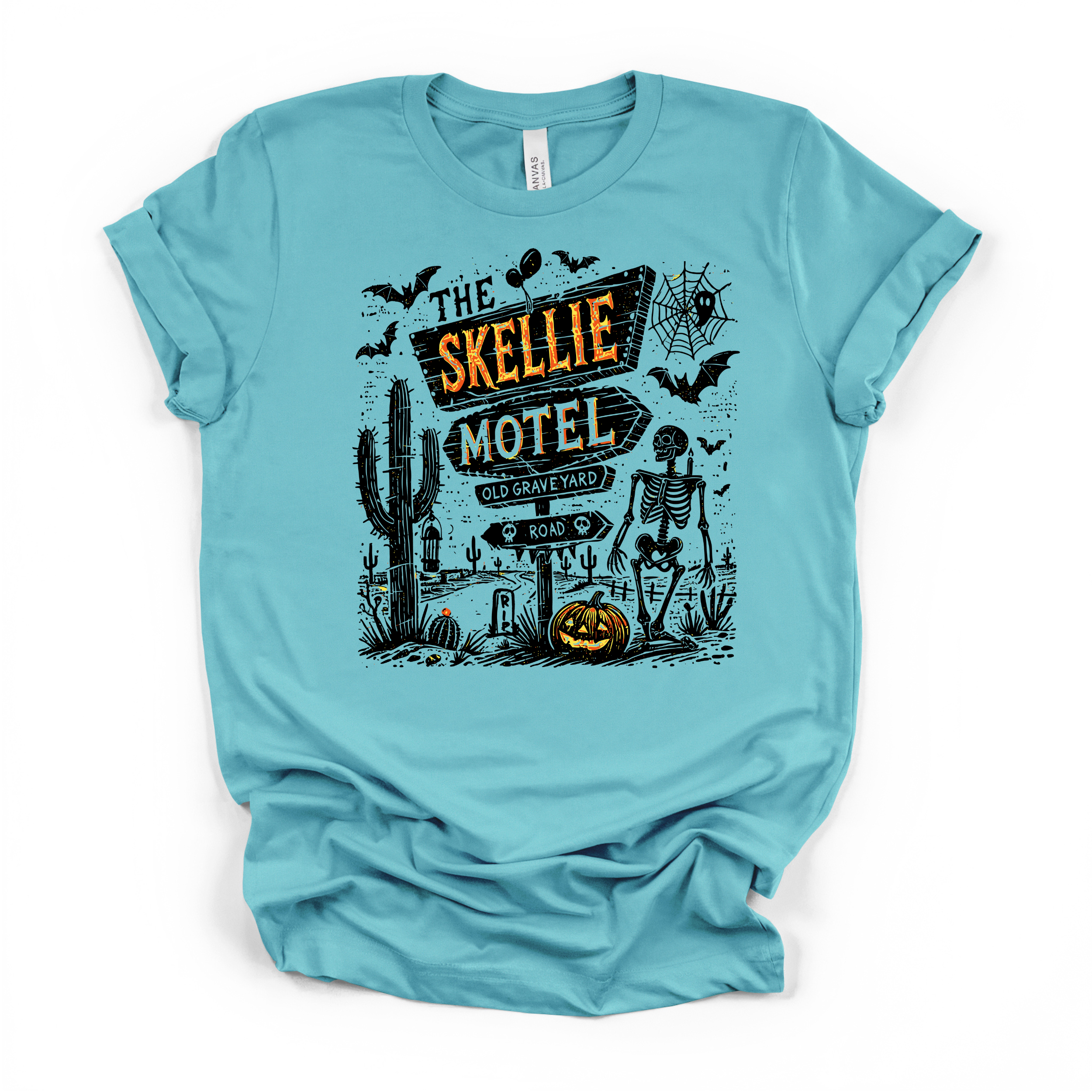 Skellie Motel Halloween T Shirt (Black Design)