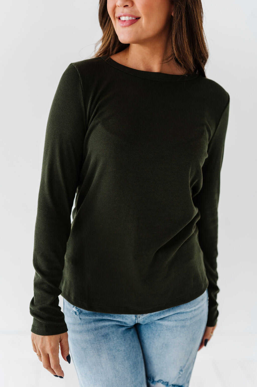 Kori Basic Ribbed Top in Olive - Size Small & X-Large Left