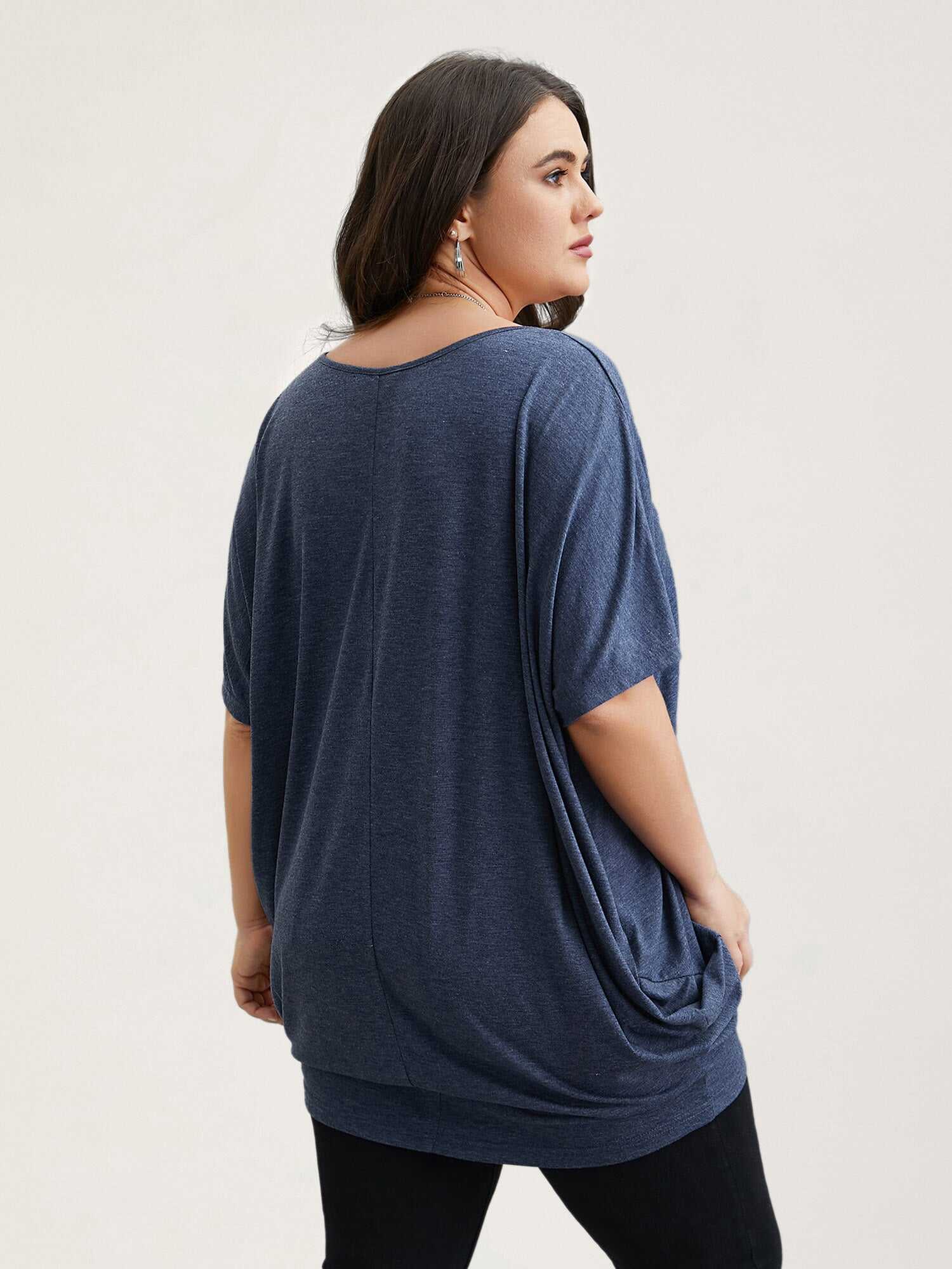 V-Neck Cocoon Pattern Plain Top