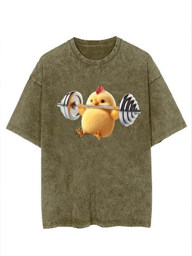 🐥 Fun Fitness Yellow Chicken Graphic Crease T-Shirt