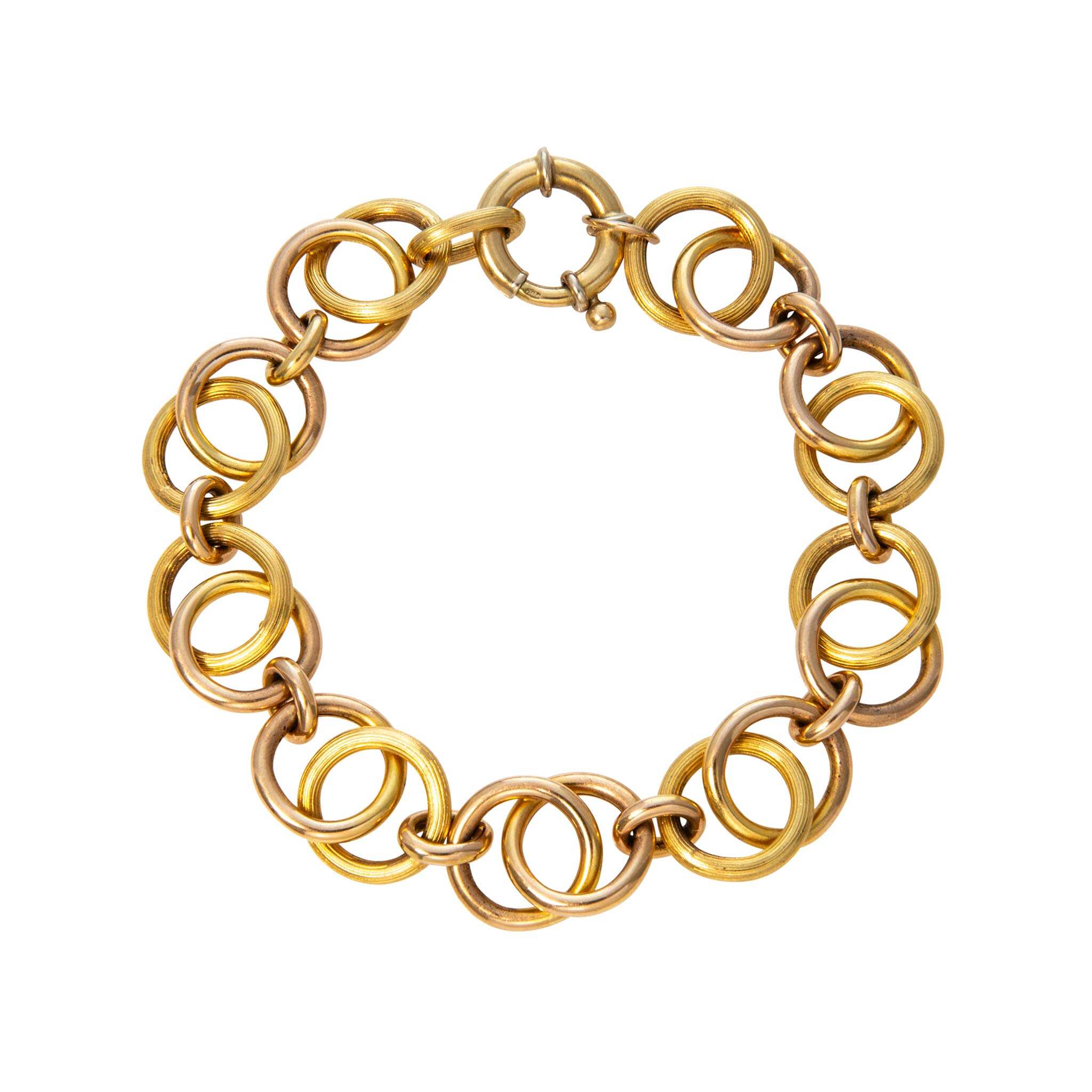 Vintage 18K Gold Interlocked Mixed Circle Link Bracelet