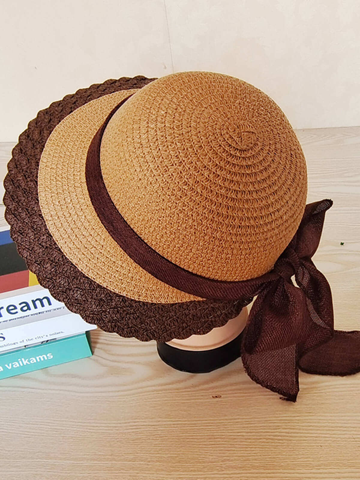 Retro Contrast Braided Bow Sun Hat