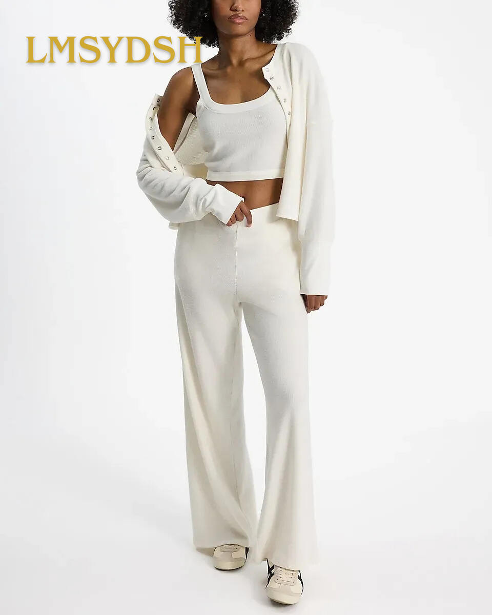 High Waisted Waffle Pull On Wide Leg Pant