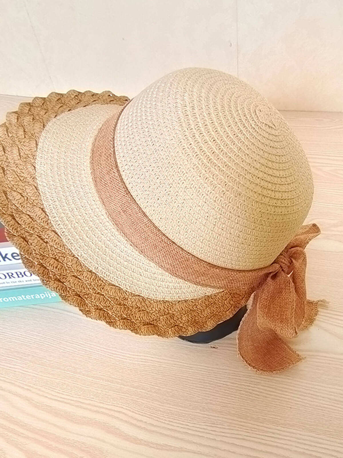 Retro Contrast Braided Bow Sun Hat