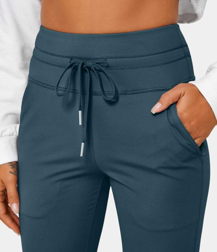 Airy High Waisted Drawstring Side Pocket Plain Cool Touch Full Length Joggers-UPF50+