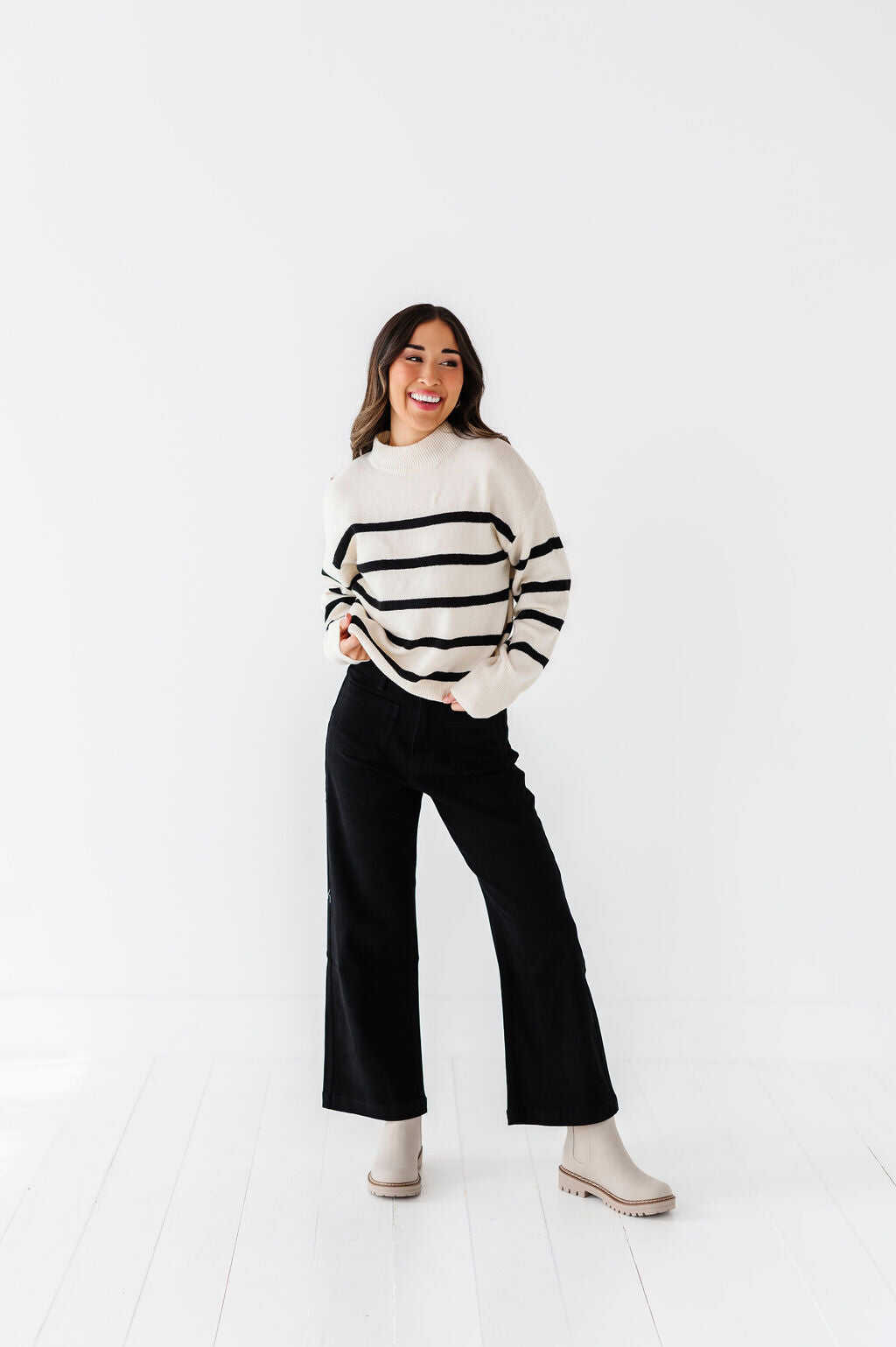 Ashton Striped Sweater in Cream