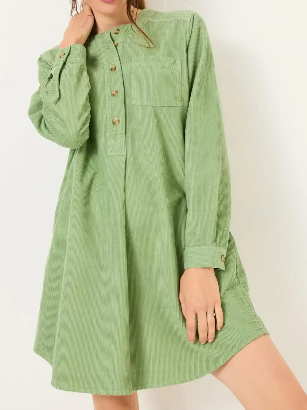 Olive Green 100% Cotton Cord Tunic Dress