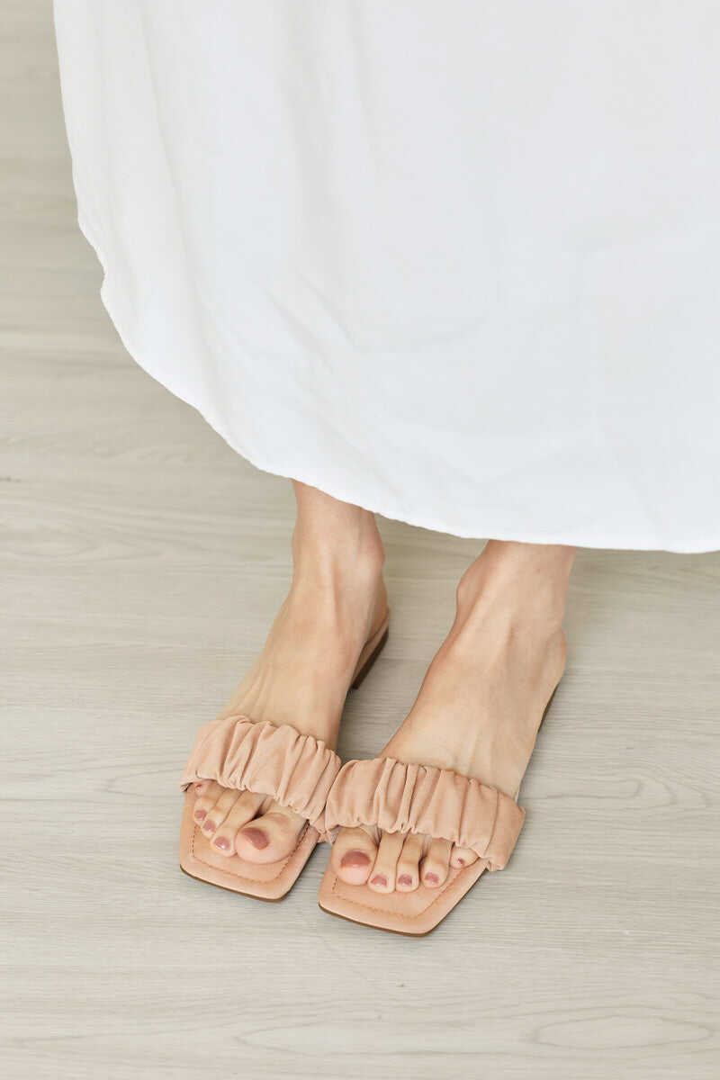 Winslet Ruching Sliders in Nude Waterproof Satin