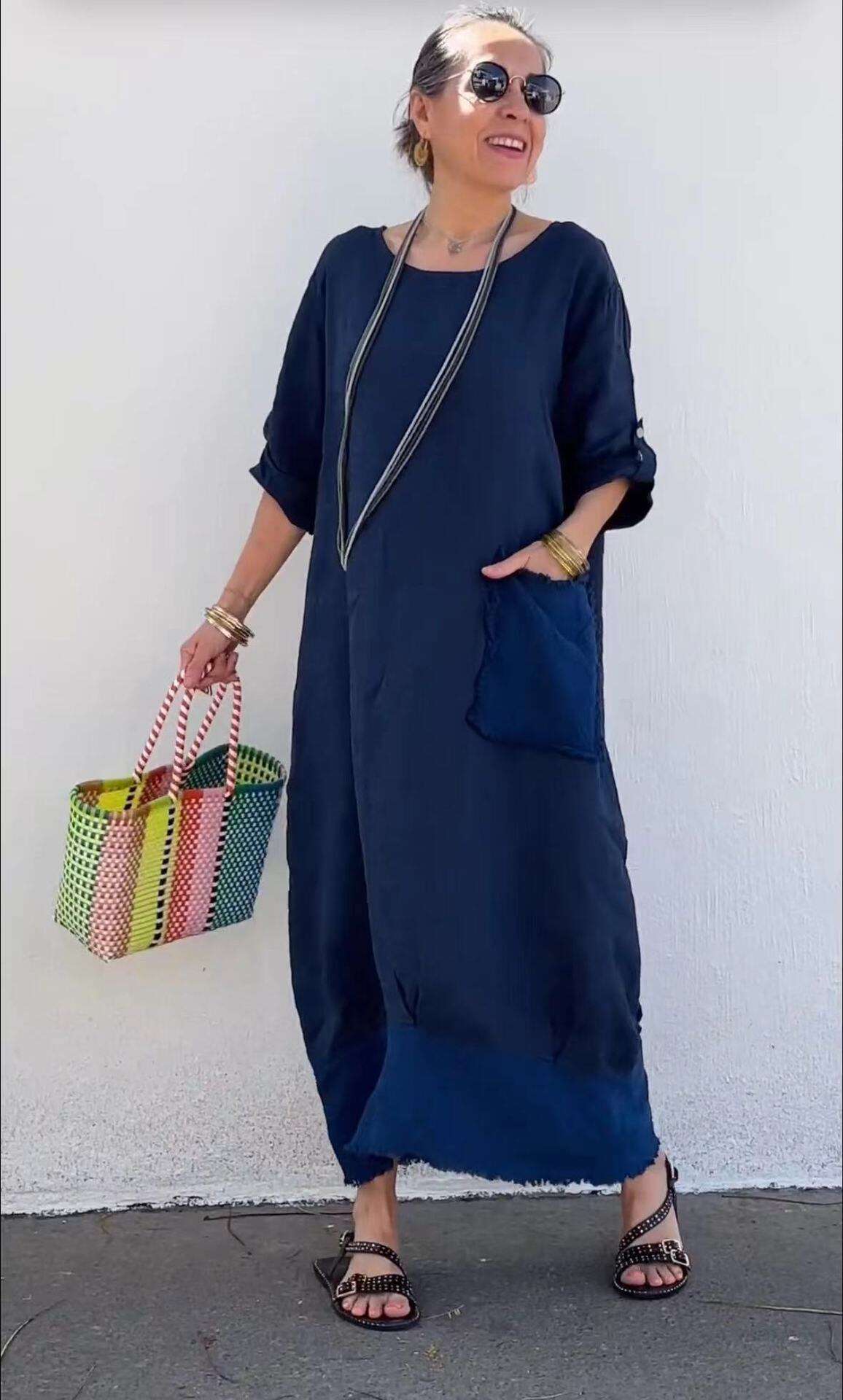 Cotton and Linen Patchwork Long Dress