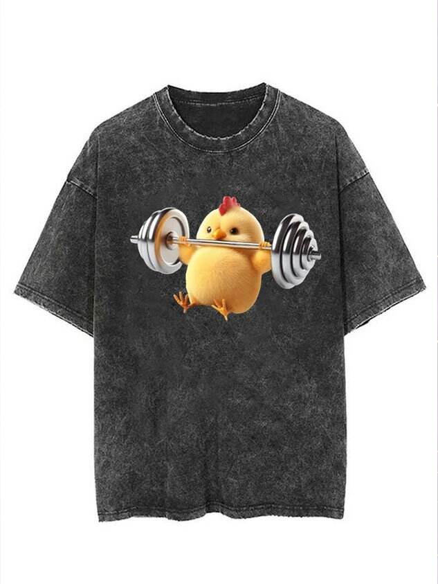 🐥 Fun Fitness Yellow Chicken Graphic Crease T-Shirt