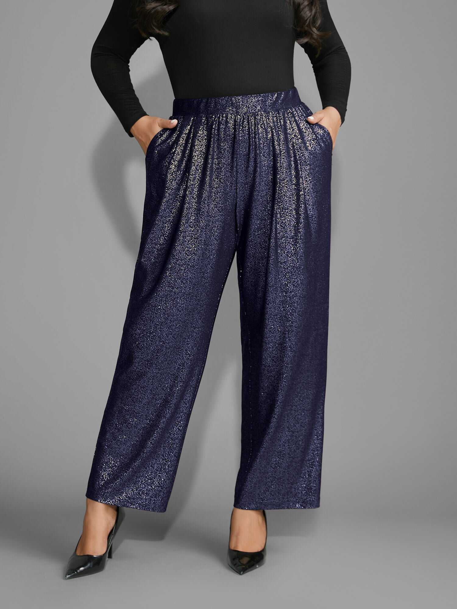 Sequin Knit Elastic Waist Holiday Pants