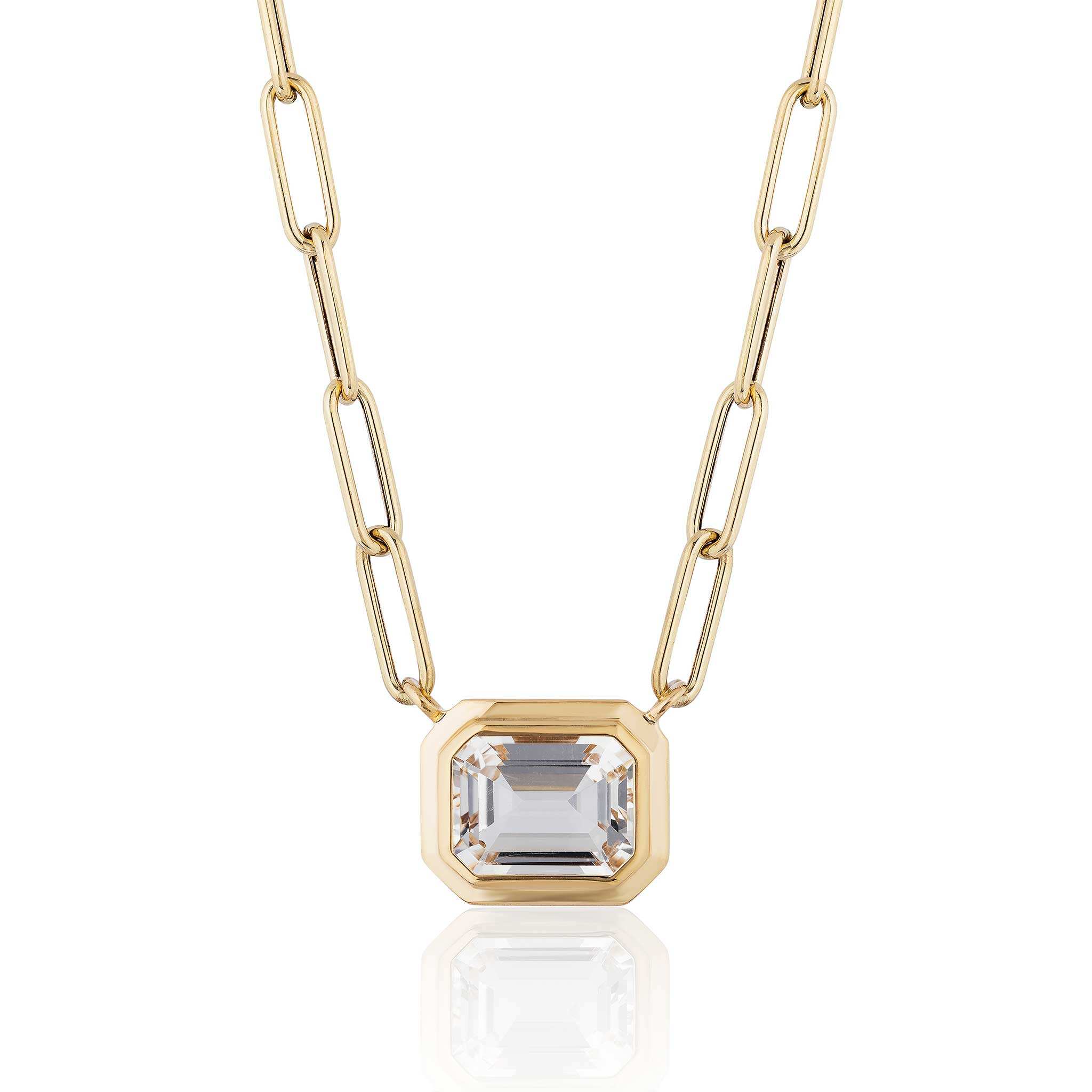 Goshwara Emerald-Cut Rock Crystal 18K Gold Pendant Necklace