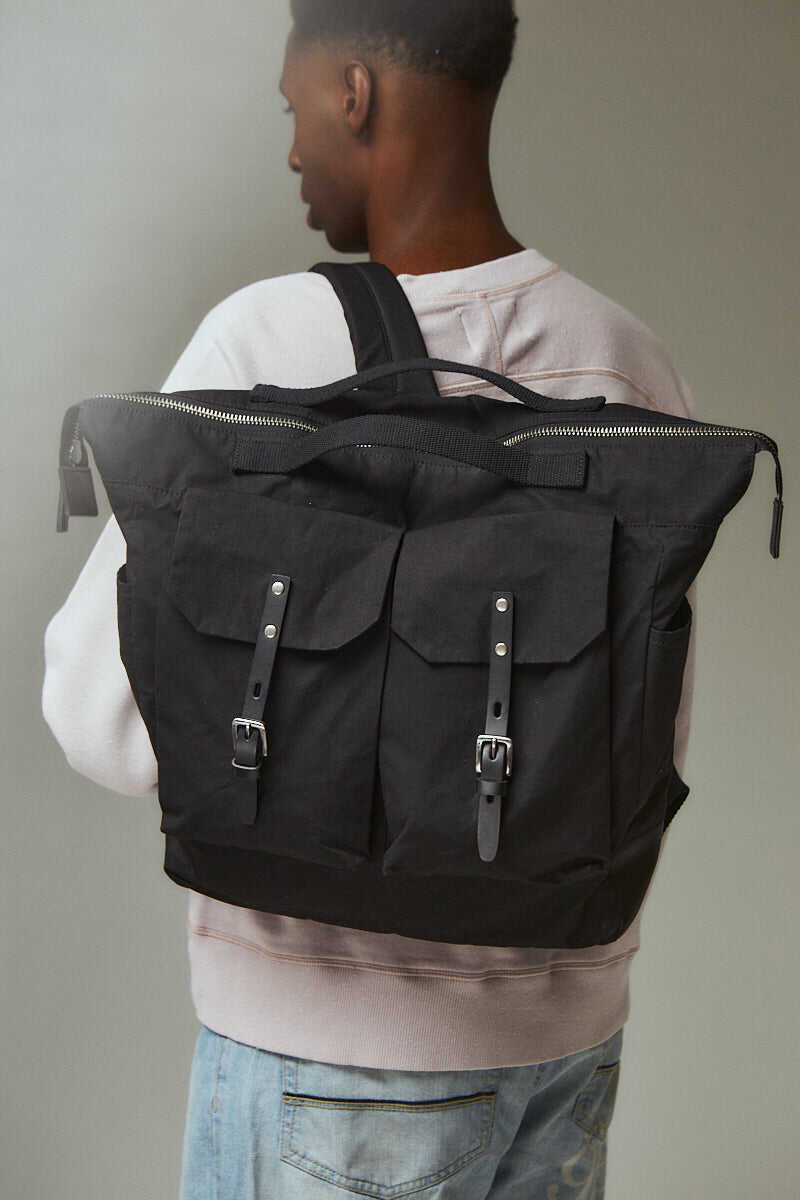 Frank Large Waxed Cotton Rucksack in Black