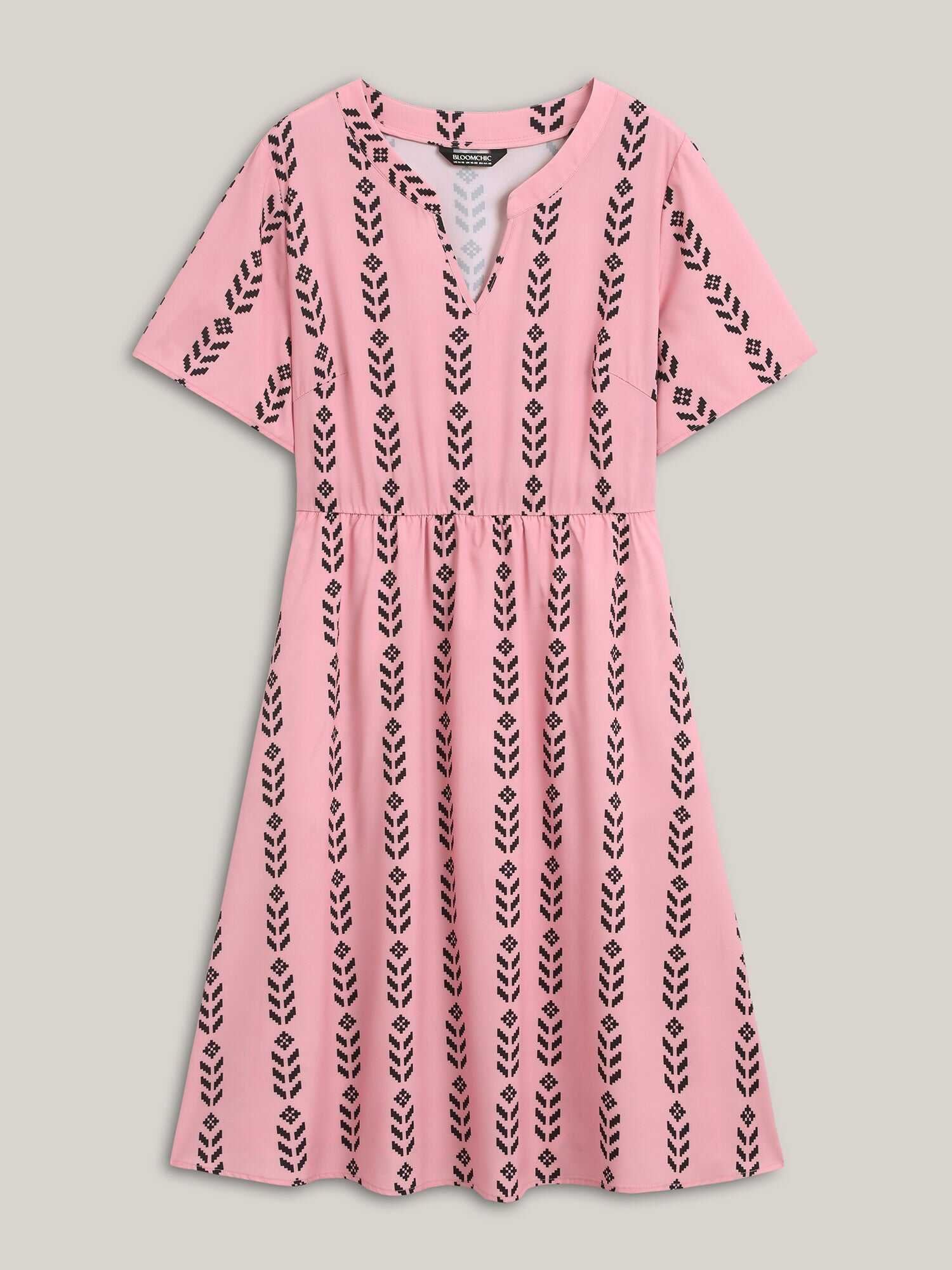 Boho Striped Split Neck Midi Dress