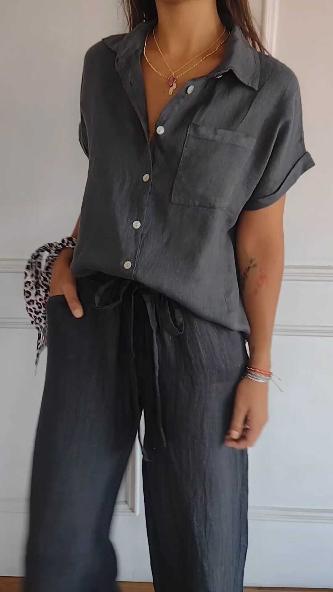 Women's Cotton & Linen Lapel Shirt