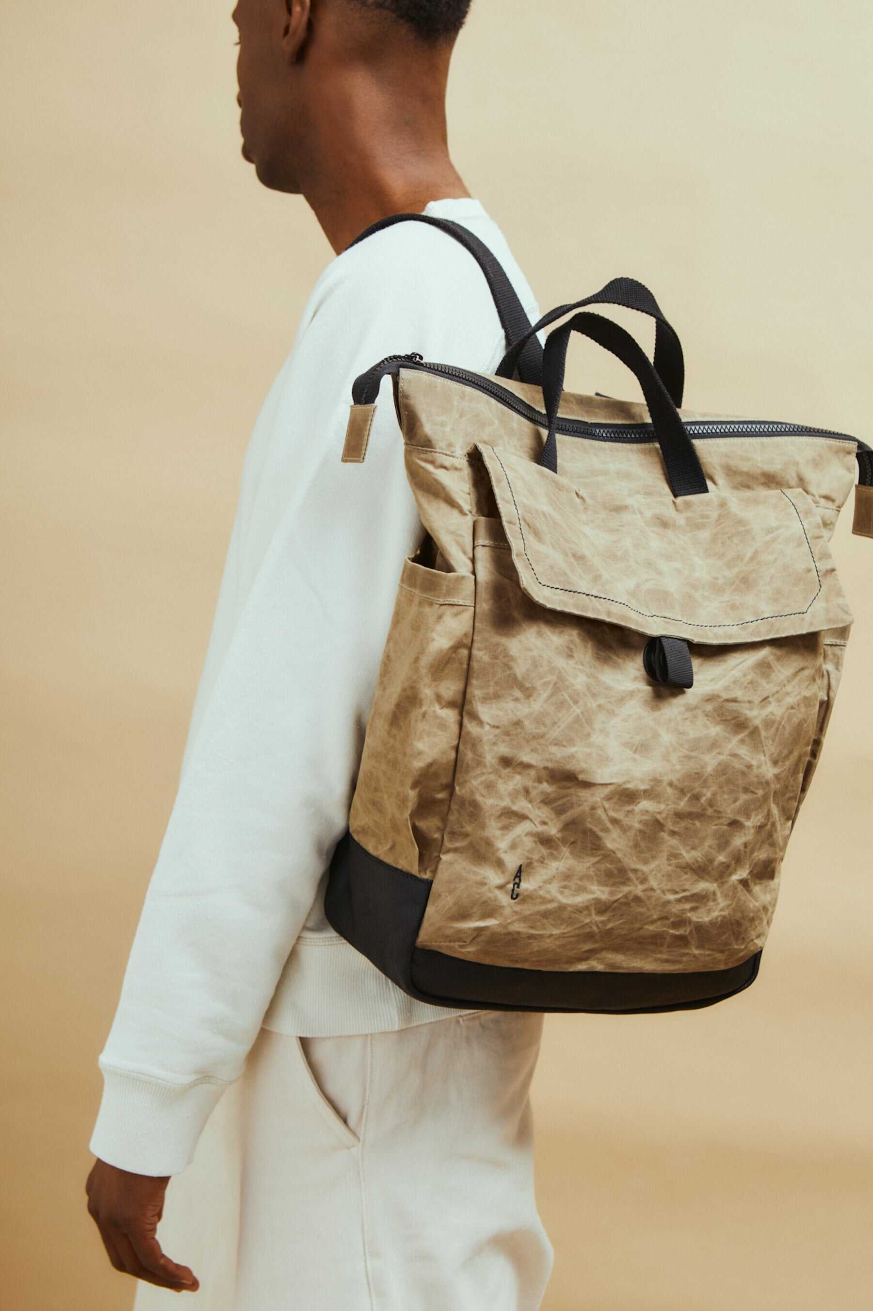 Frik Papery Waxed Cotton Backpack in Mineral