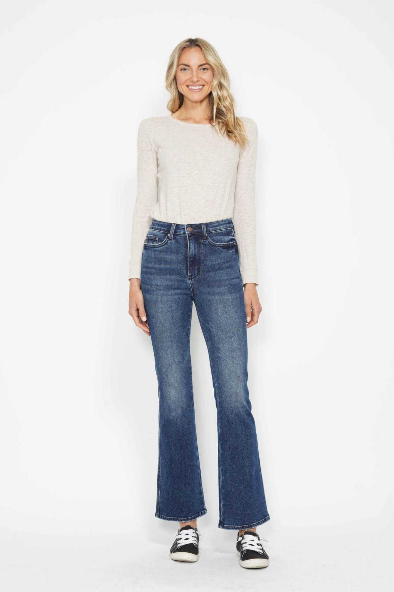 Judy Blue High Rise Embroidered Pocket Tummy Control Bootcut Jeans - Short Inseam