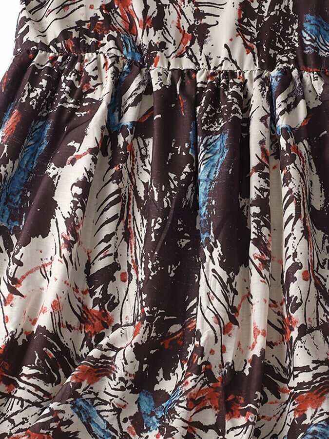 Cotton And Linen Literary Sleeveless Strap Black Printed Dress
