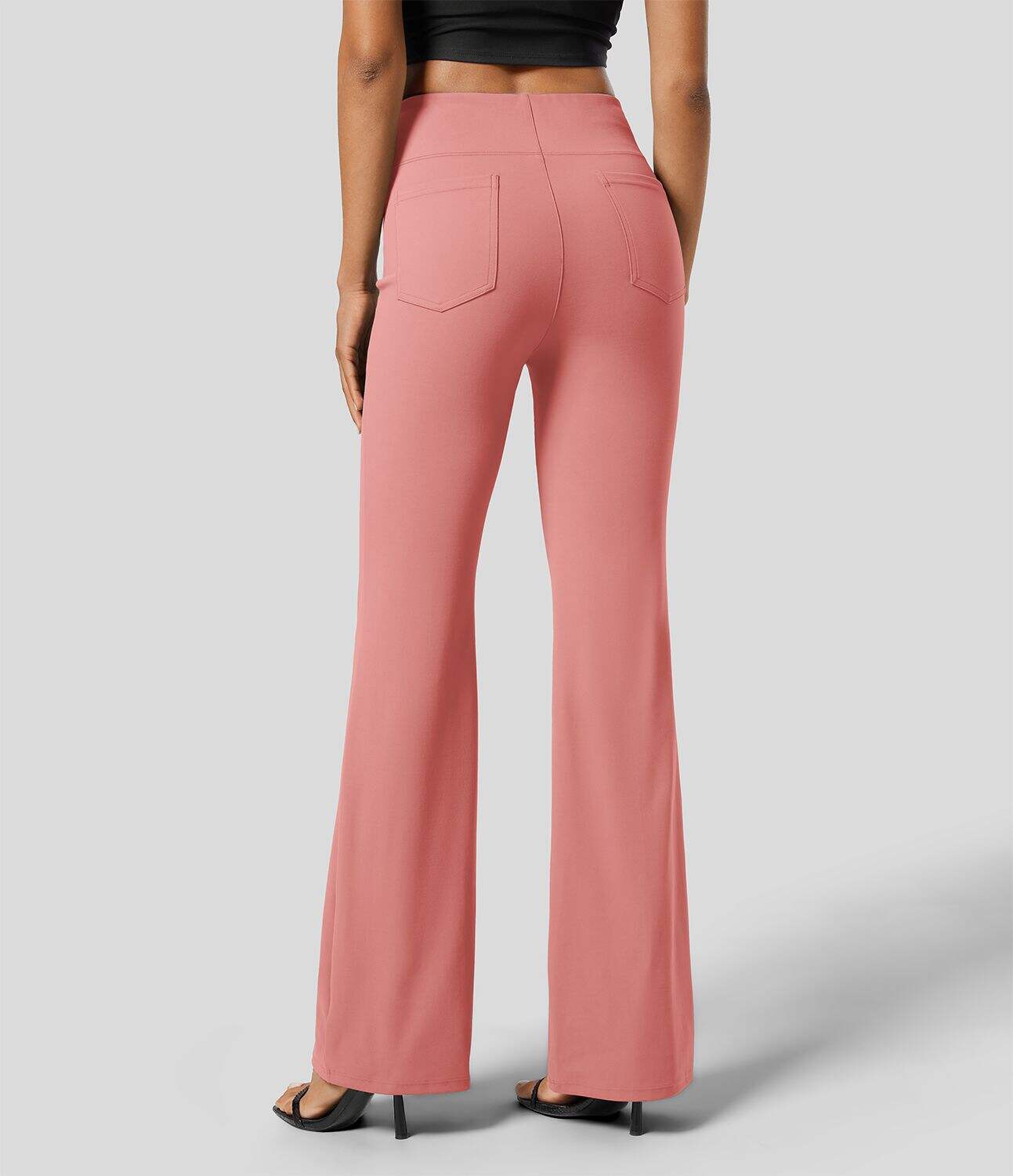 High Waisted Back Side Pocket Slight Flare Work Pants