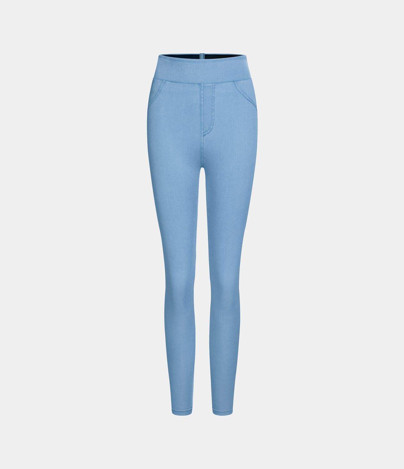 Ha High Waisted Back Side Pocket Stretchy Knit Denim Casual Leggings