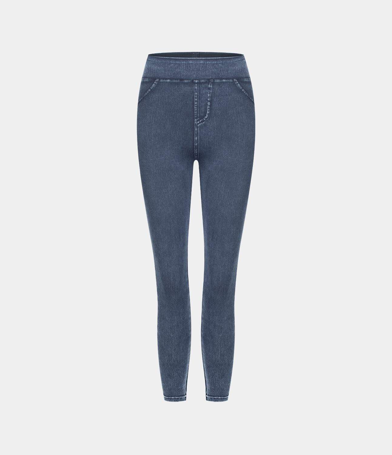Ha High Waisted Back Side Pocket Stretchy Knit Denim Casual Leggings