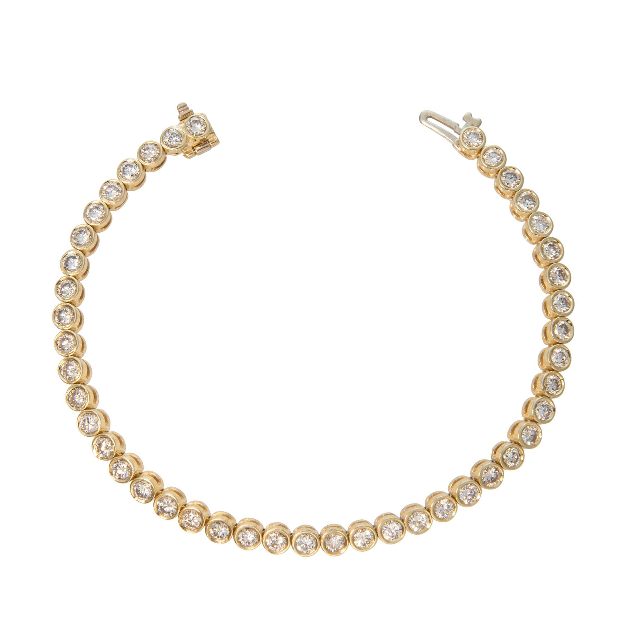 Vintage 4.40ctw Diamond Bezel Set 14K Gold Line Bracelet