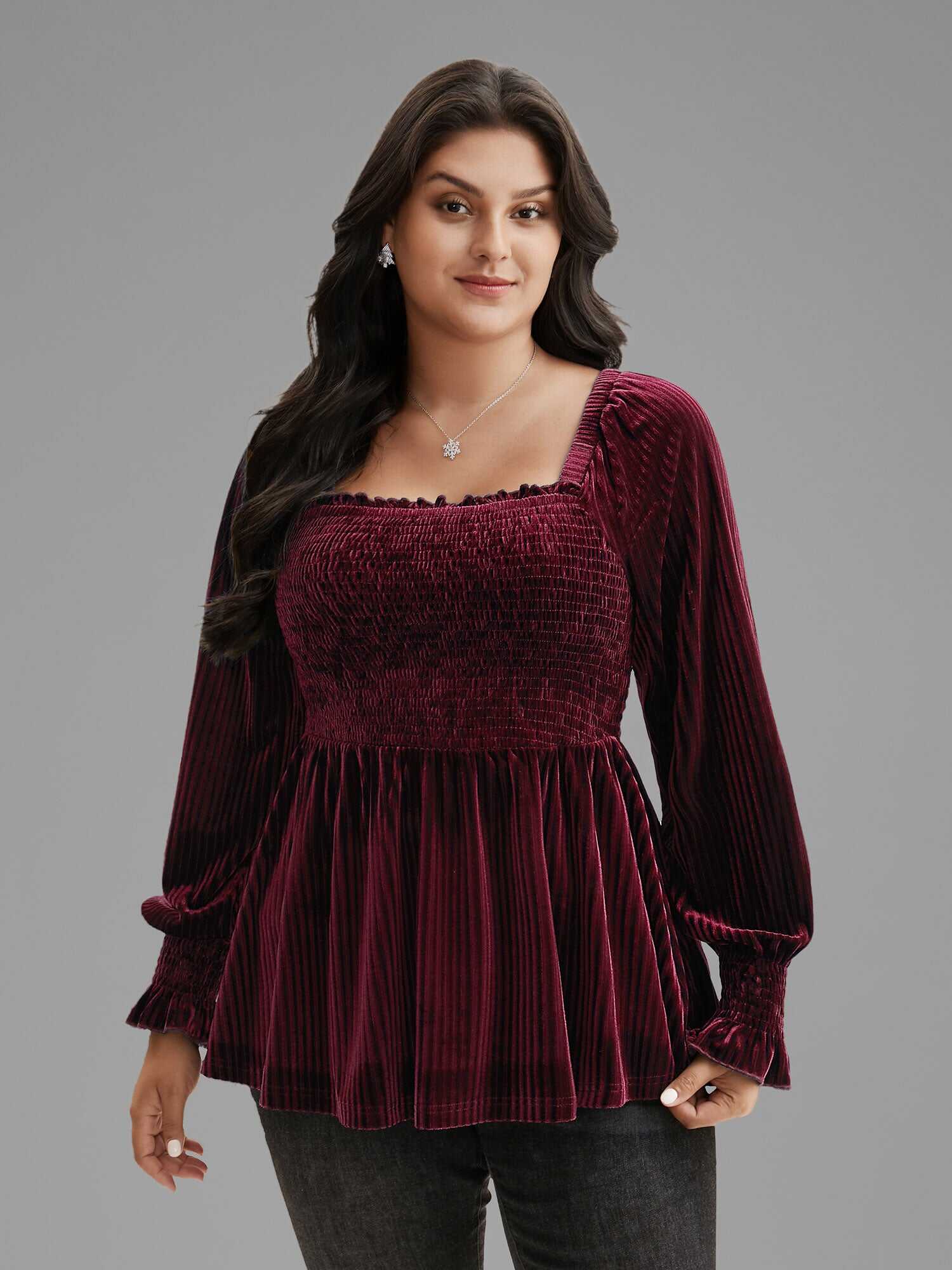 Velvet Smocked Bodice Jersey Top