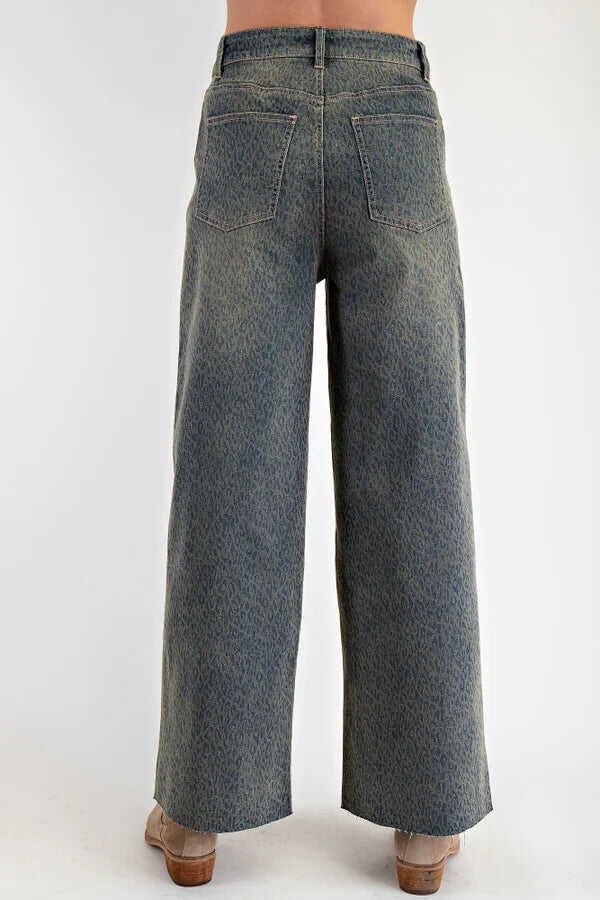 Easel Vintage Wash Leopard Print Jeans FINAL SALE