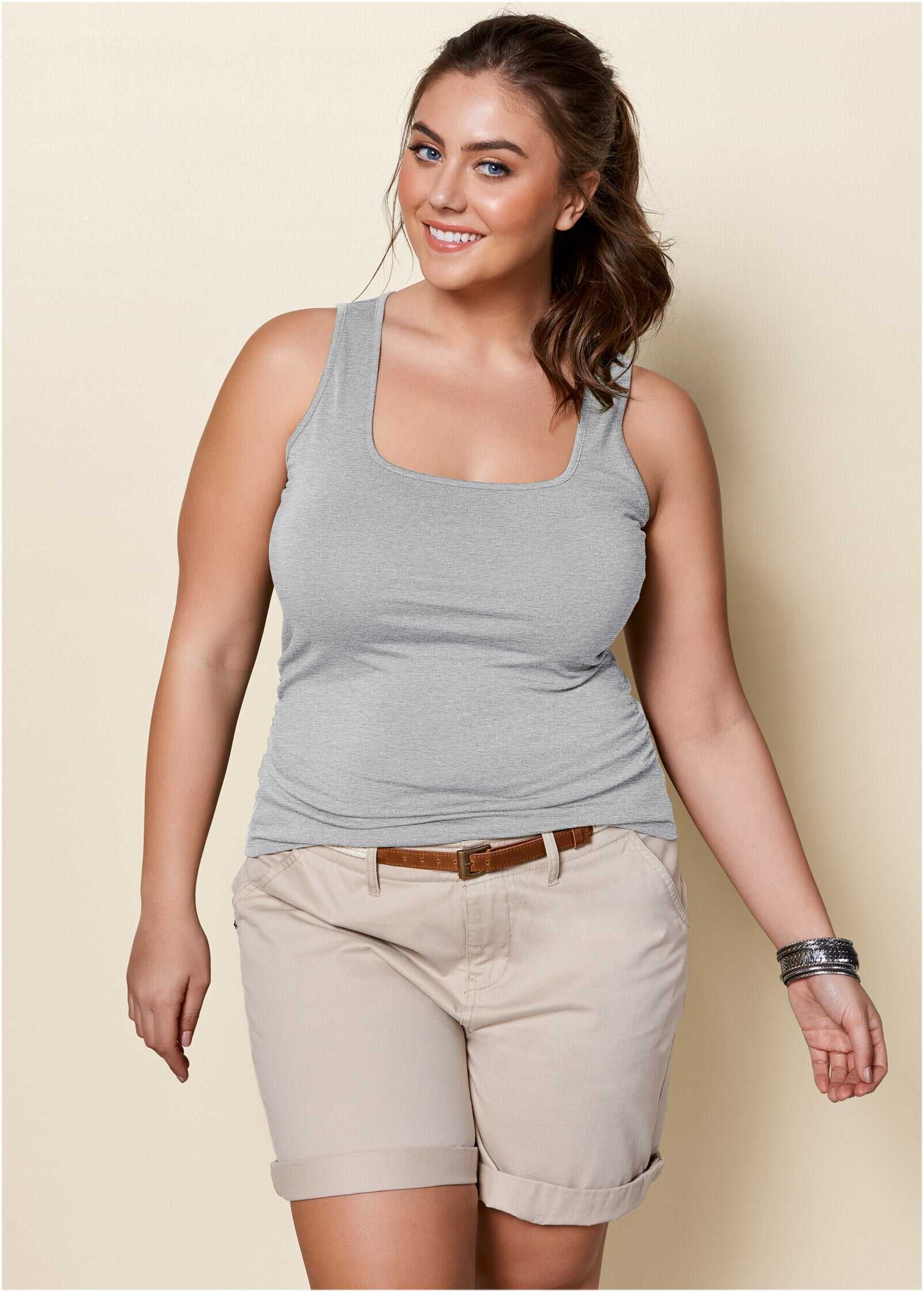 Square Neck Tank Top - Light Heather Grey