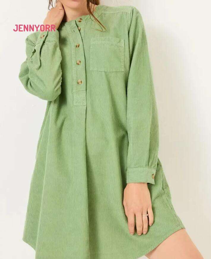 Olive Green 100% Cotton Cord Tunic Dress