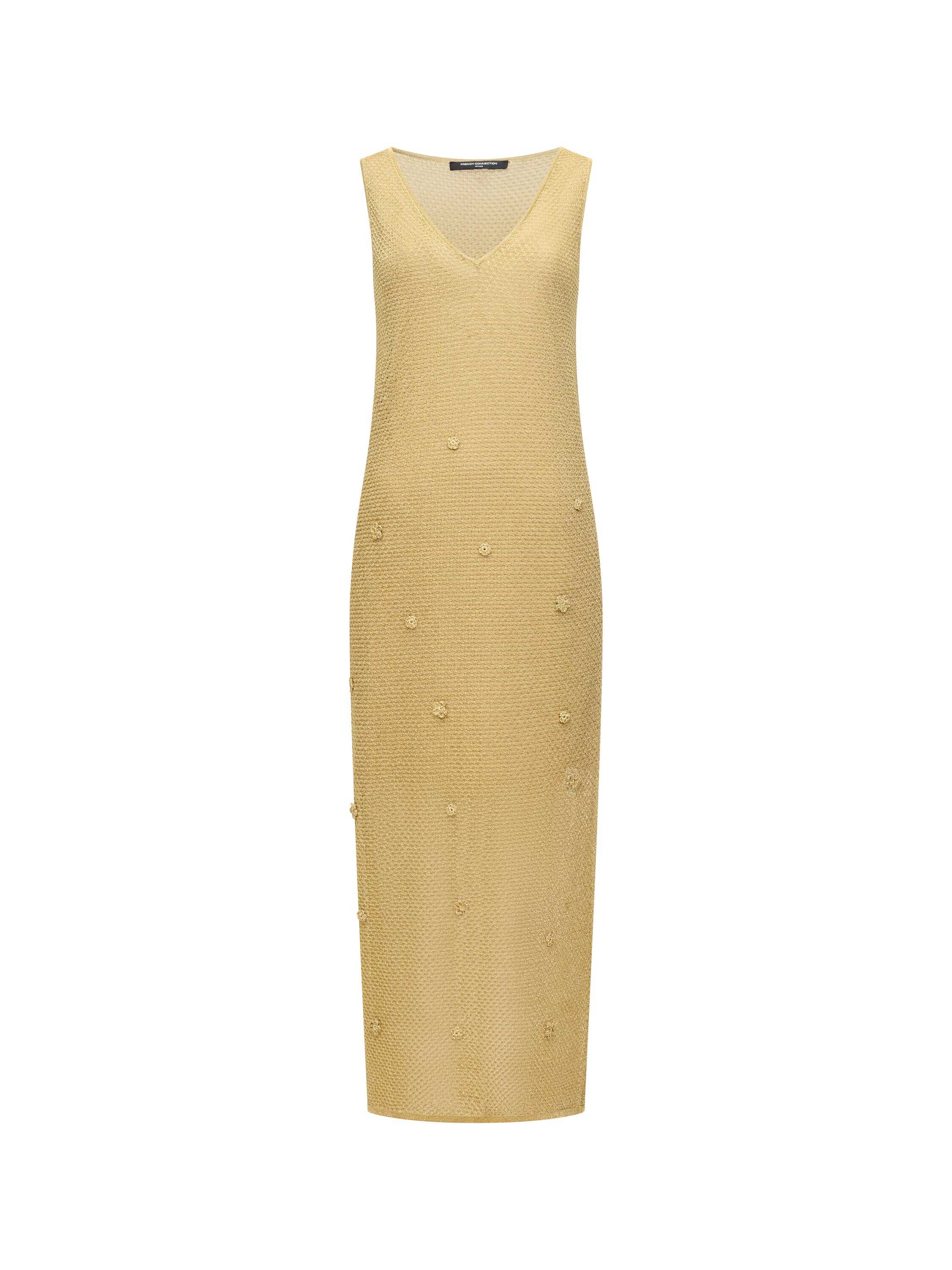 Floral Applique Metallic Midi Dress