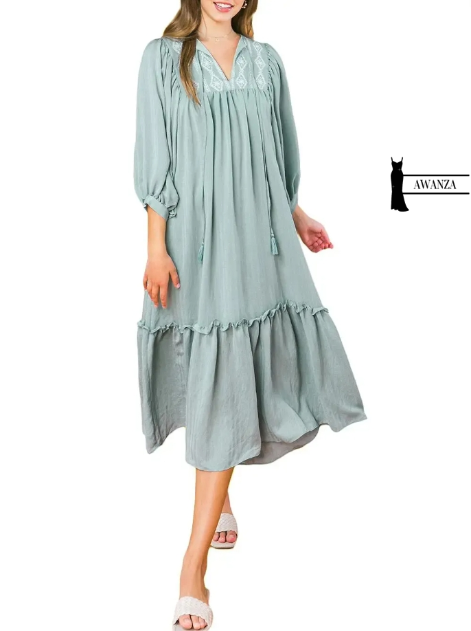 Light Blue Ruffled Midi Dress