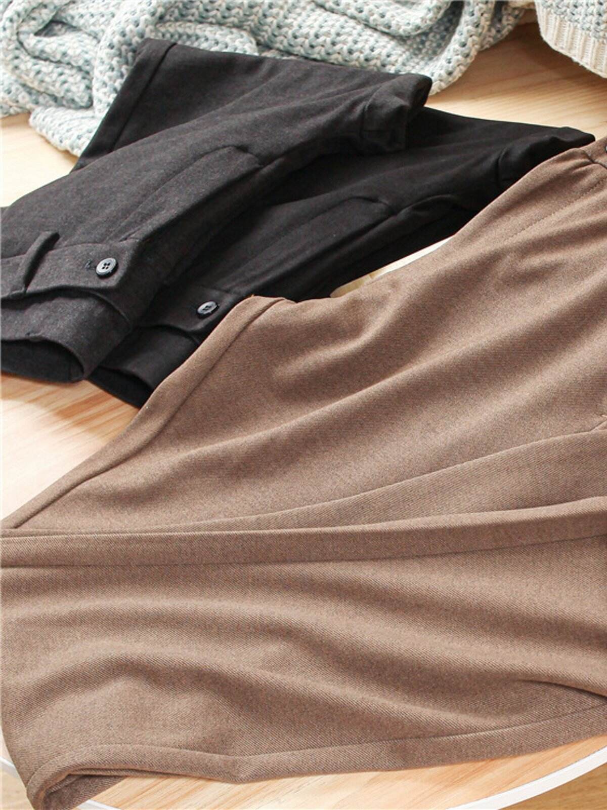 Double-Brushed Buttoned Waist Suit Pants