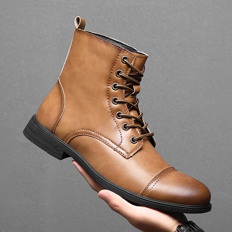 Italian Men's High-top Leather Boots Cap Toe Waterproof Wear-resistant Dress Boots Work Boots