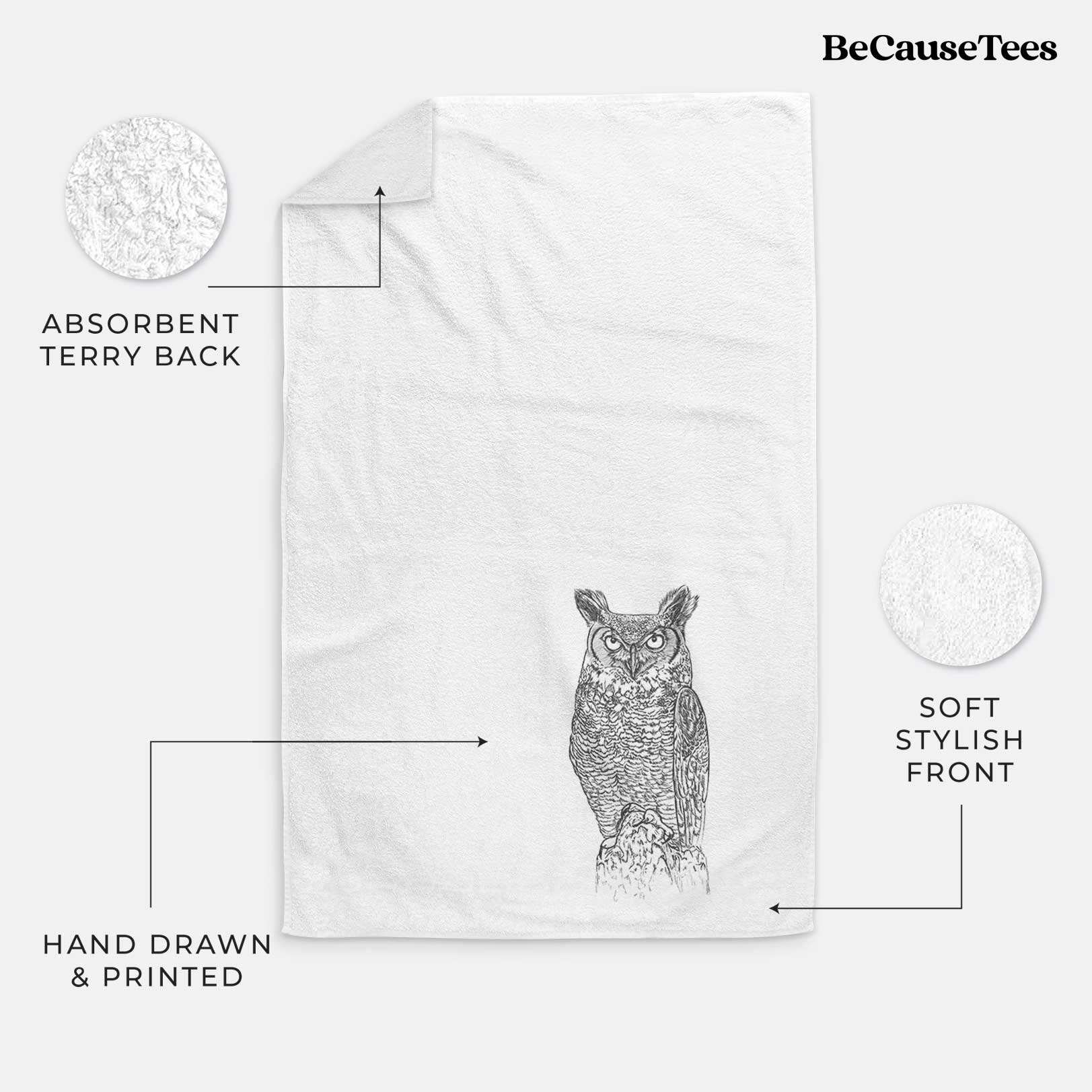 Great Horned Owl Premium Decorative Hand Towel