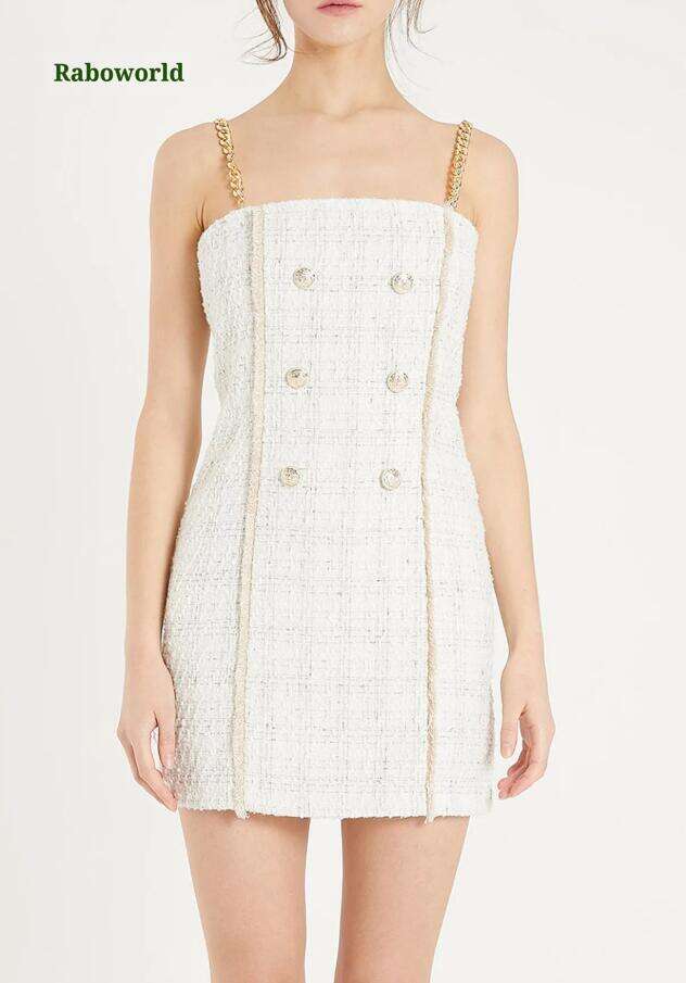 Vivi Tweed Mini Dress with Gold Chain