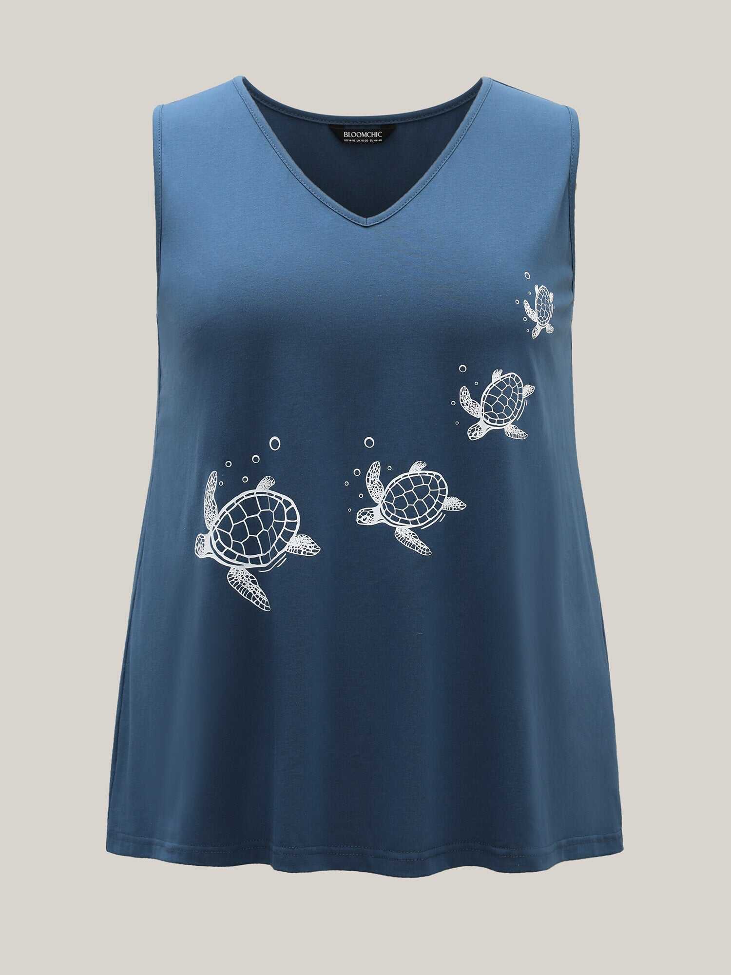 Turtle Print V-Neck Tank Top